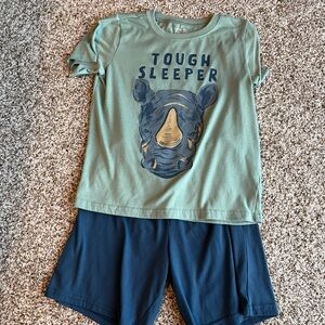 Carter's Sage Green 'Tough Sleeper' Rhino Pajama Set with Navy Shorts